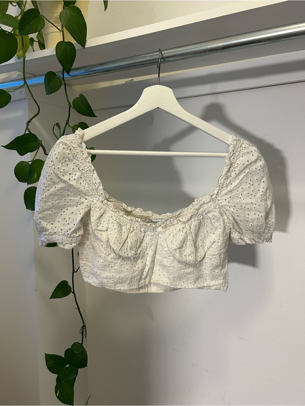 White Eyelet Puff-Sleeve Crop Top